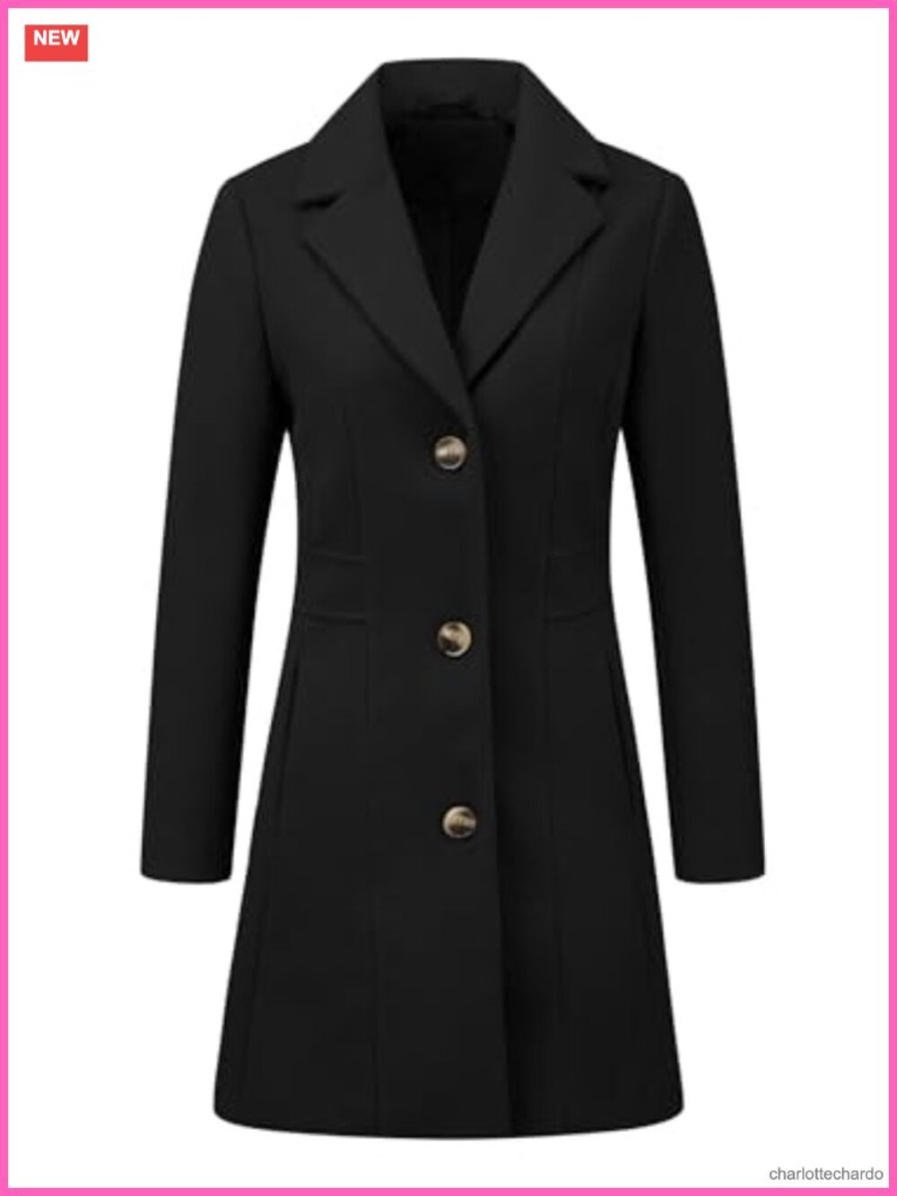 Women's Long Sleeve Pea Coat Winter Trench Lapel Single Breasted Slant Pockets